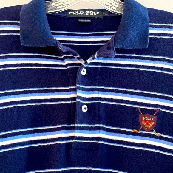 Polo Golf by Ralph Lauren striped polo shirt. Rare plaid crest shield. XL - Picture 1 of 10